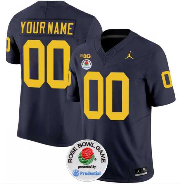 Men%27s Michigan Wolverines ACTIVE PLAYER Custom 2023 F.U.S.E. Navy Blue Rose Bowl Patch Stitched Jersey->customized ncaa jersey->Custom Jersey